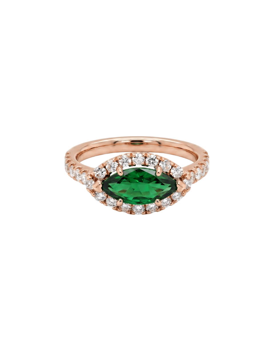 Marquise - Cut Green Tsavorite Garnet & Diamond Fashion Ring in Rose Gold (200 - 01117 )
