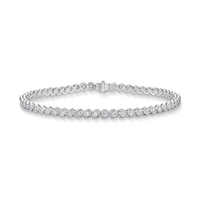 Memoire Milgrain Diamond Line Bracelet in 18K White Gold (1.5ct)