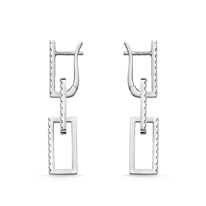 Memoire Rectangagle Drop Earrings in 18K White Gold (1.99ct)