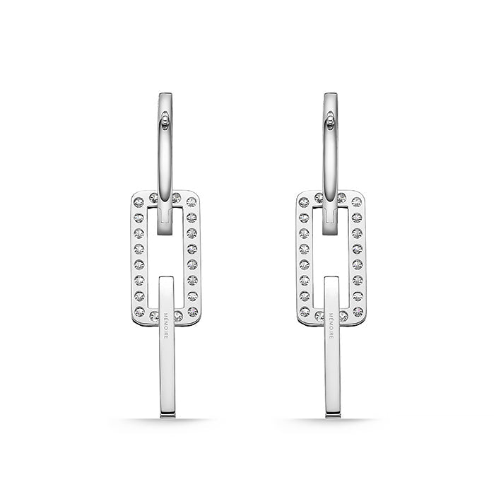 Memoire Rectangagle Drop Earrings in 18K White Gold (1.99ct)