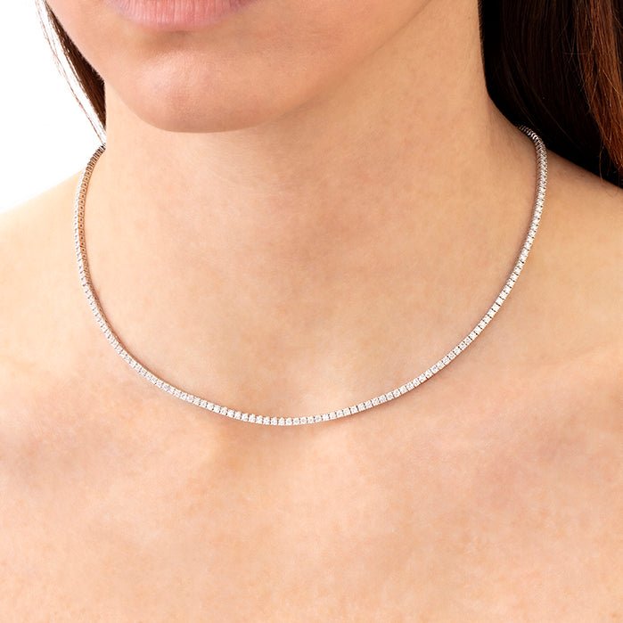 Memoire Round Diamond Uniform Line Necklace in 18K White Gold (5.19ct)