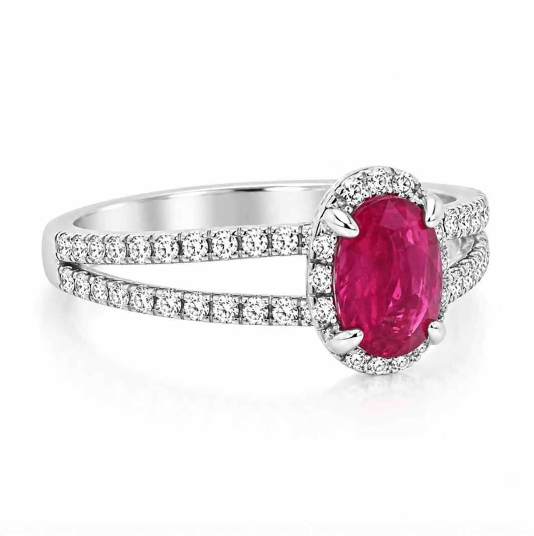 Natural Ruby & Diamond Splitshank Fashion Ring in White Gold (200-01356)