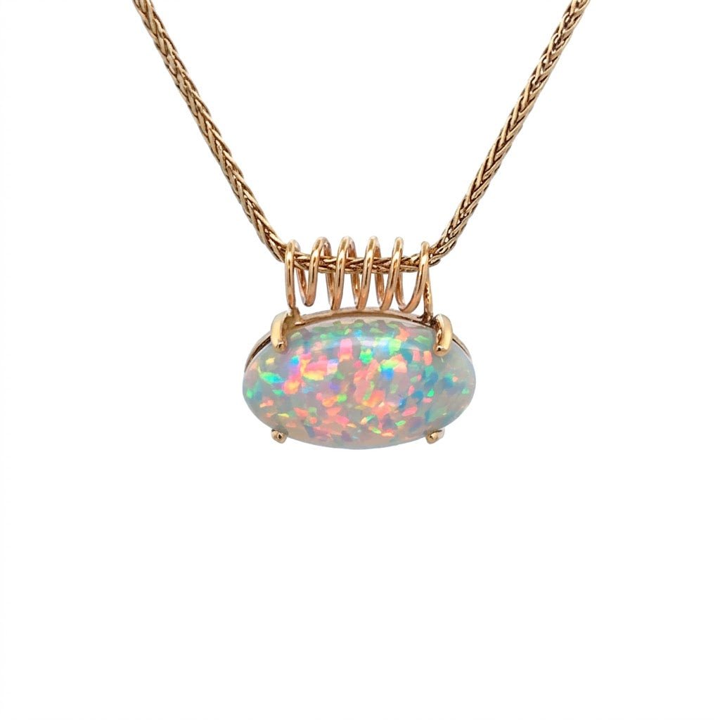 Opal Pendant 14 Karat Yellow Gold on a 14 karat yellow gold Wheat Chain 10.45 carat Opal (230 - 01521)