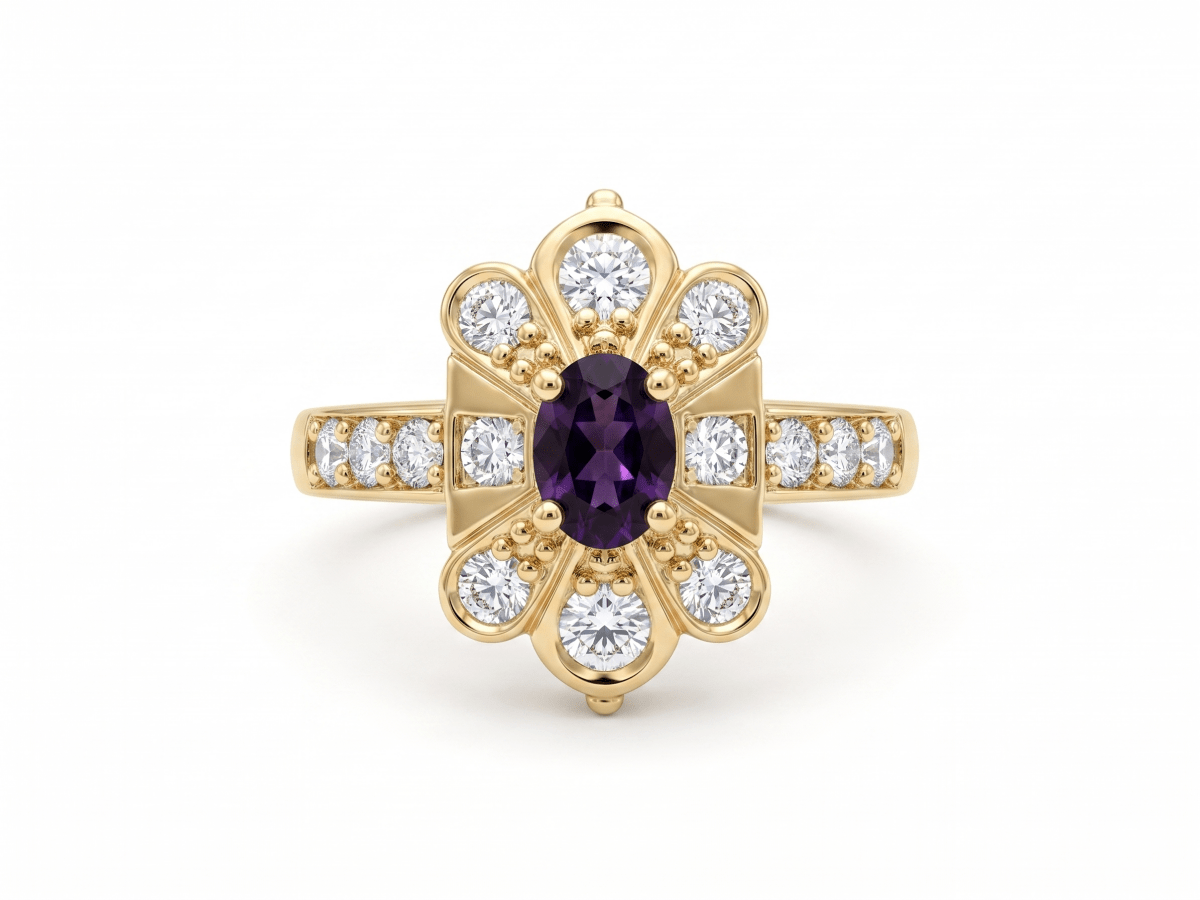 Oval Alexandrite and Round Diamond Geometric Fashion Ring in 14K Yellow Gold 200 - 01379