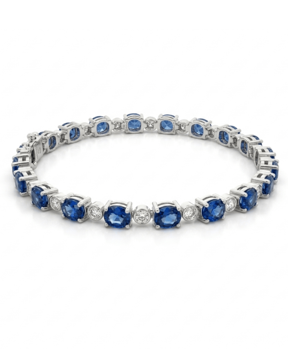 Oval Blue Sapphire Tennis Bracelet in White Gold (240-00197)