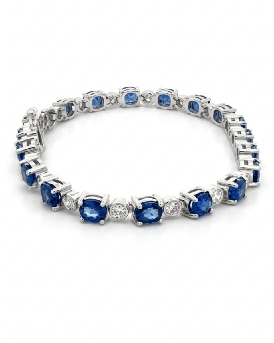 Oval Blue Sapphire Tennis Bracelet in White Gold (240-00198)