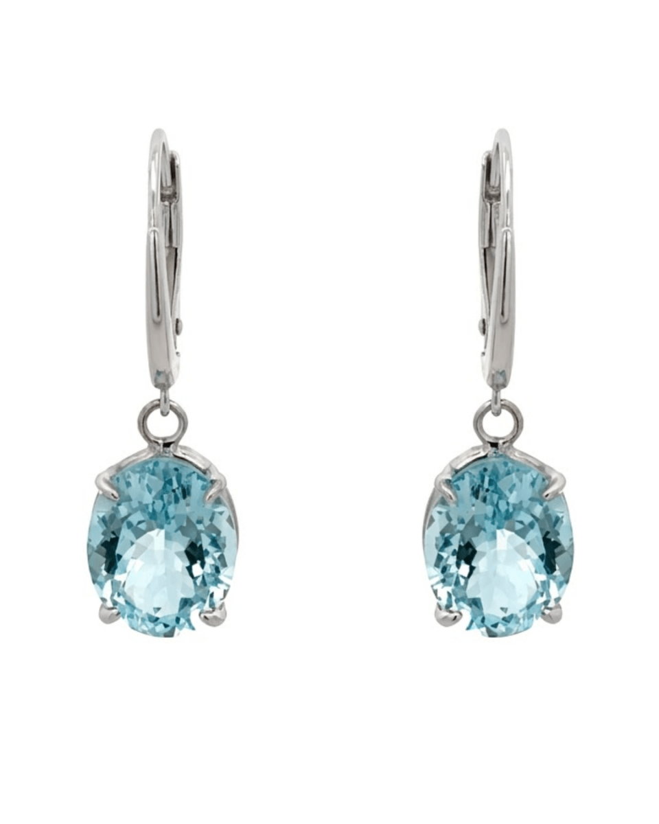 Oval Blue Topaz Earrings in White Gold (210-01628)