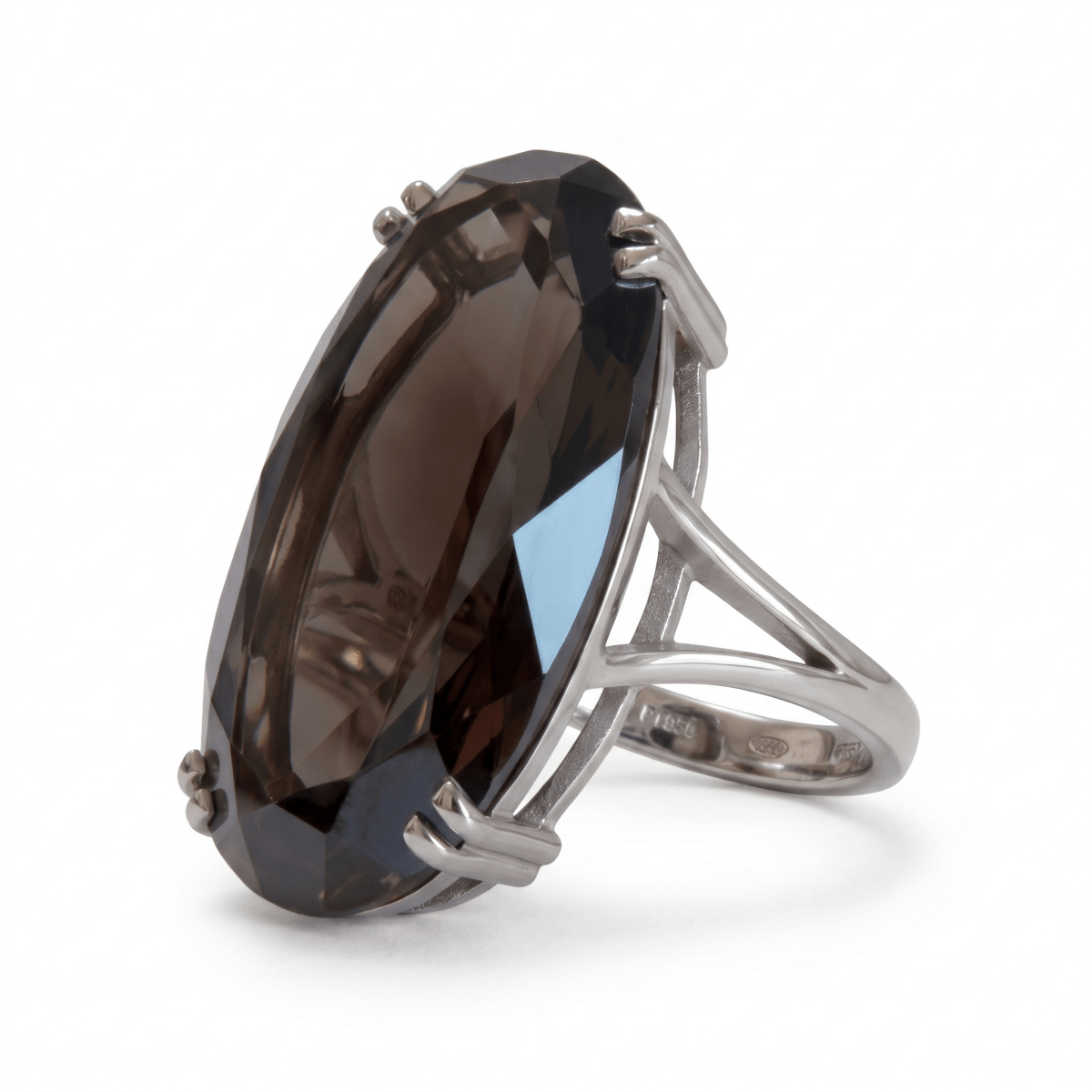 Oval - Cut Hematite Fashion Ring in White Gold (200 - 01143)