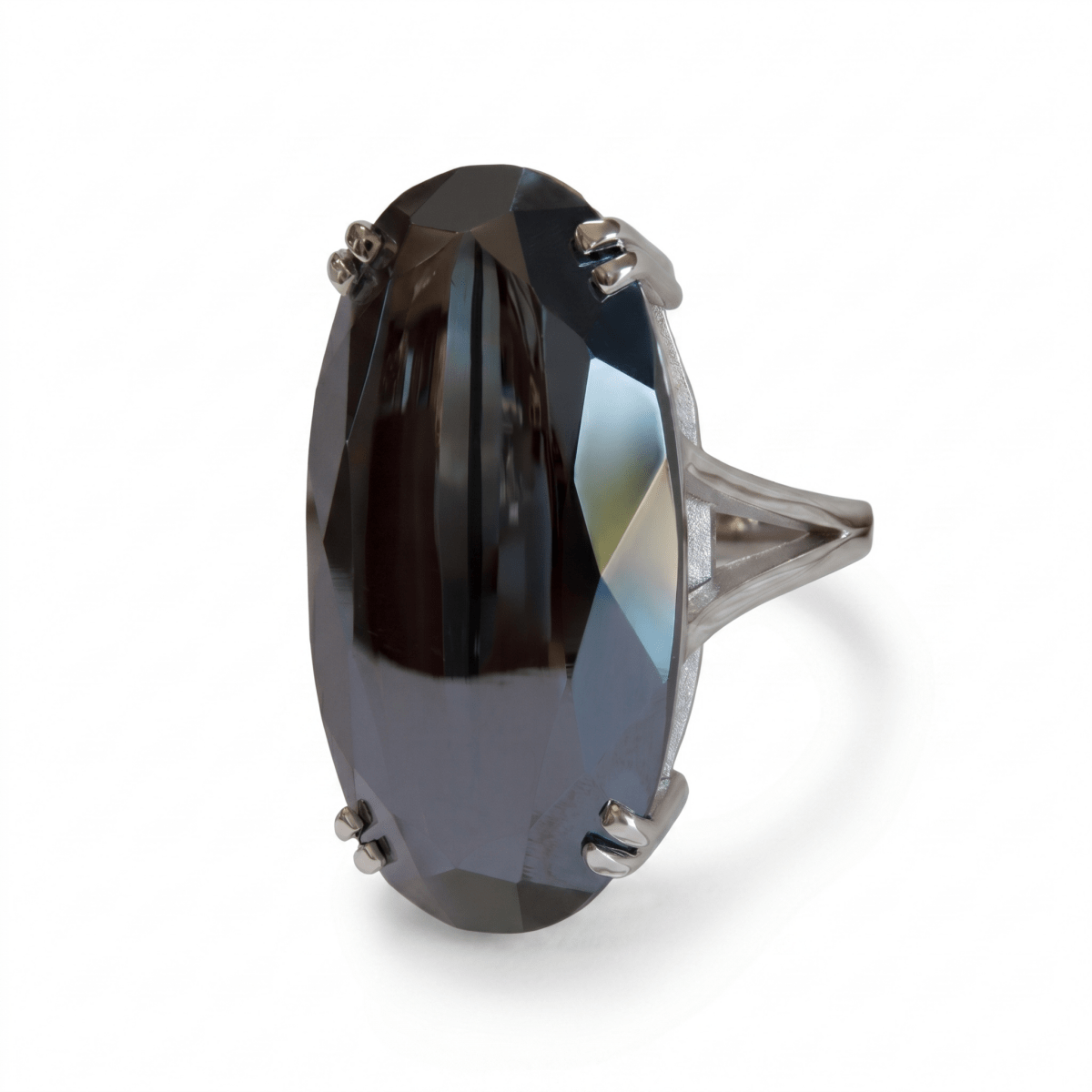 Oval - Cut Hematite Fashion Ring in White Gold (200 - 01143)