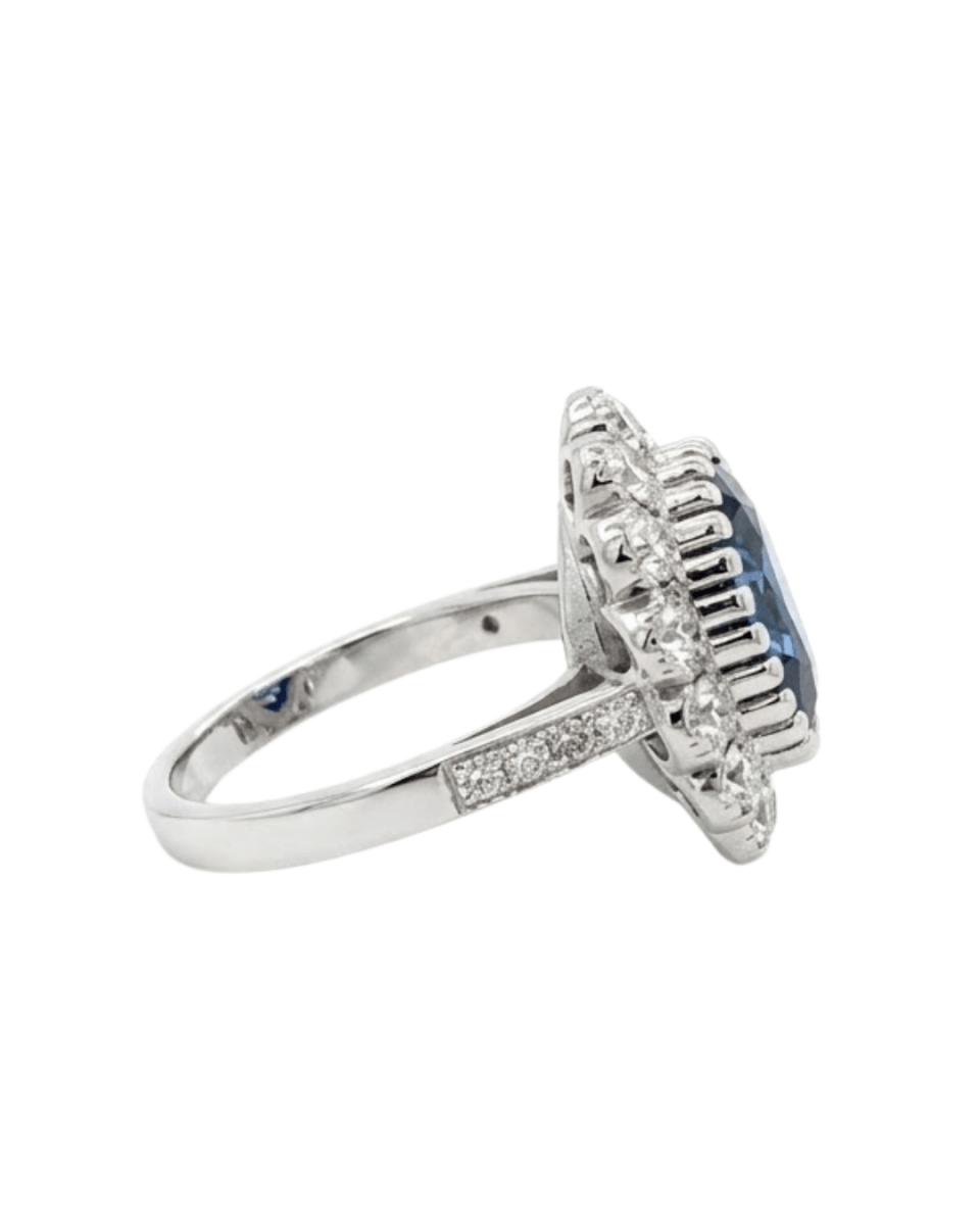 Oval Sapphire & Diamond Halo Fashion Ring in White Gold (200 - 01252)