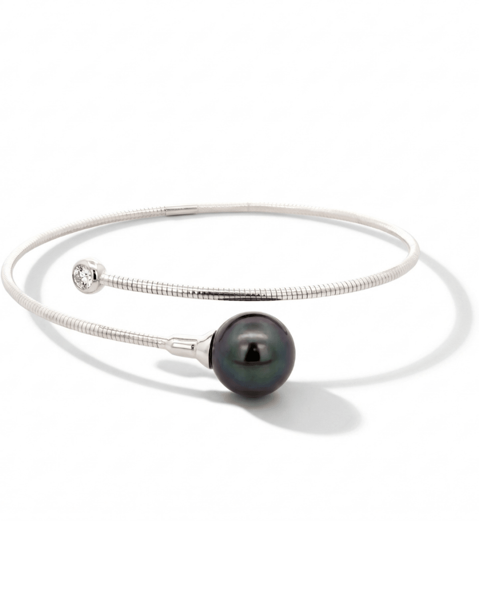 Pearl & Diamond Bangle Bracelet in White Gold (330-33549)