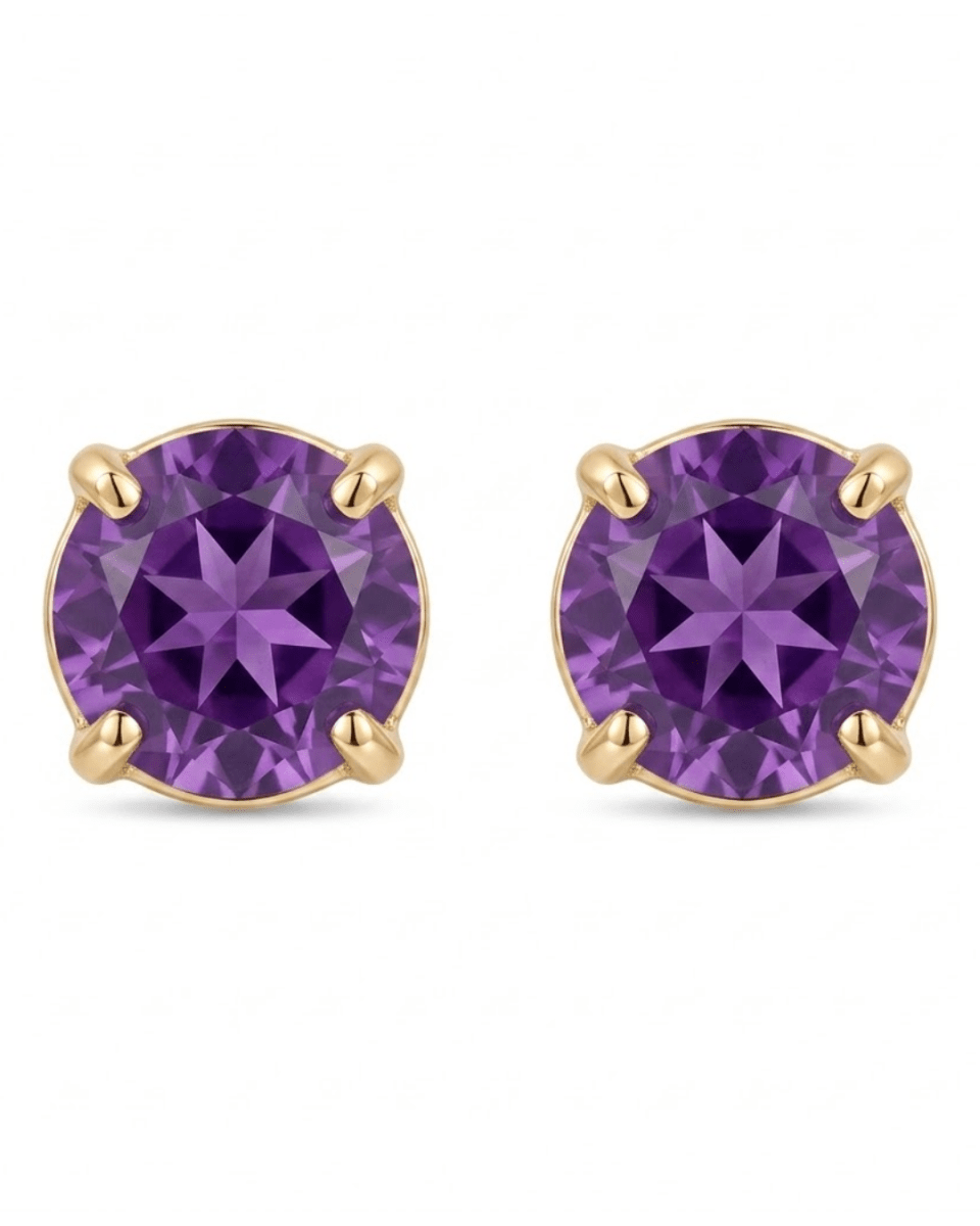 Round Amethysts Stud Earrings in Yellow Gold (210-01608)