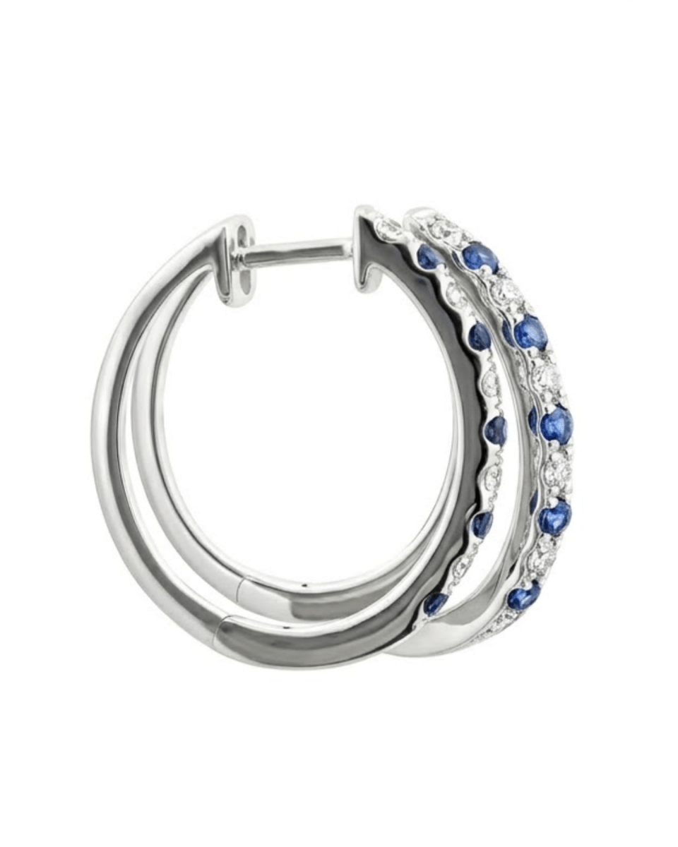 Round Blue Sapphires Earrings in White Gold (210-01539)