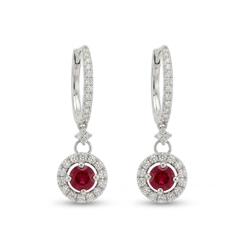 Round Diamond and Ruby Earrings in White Gold (210-01523)