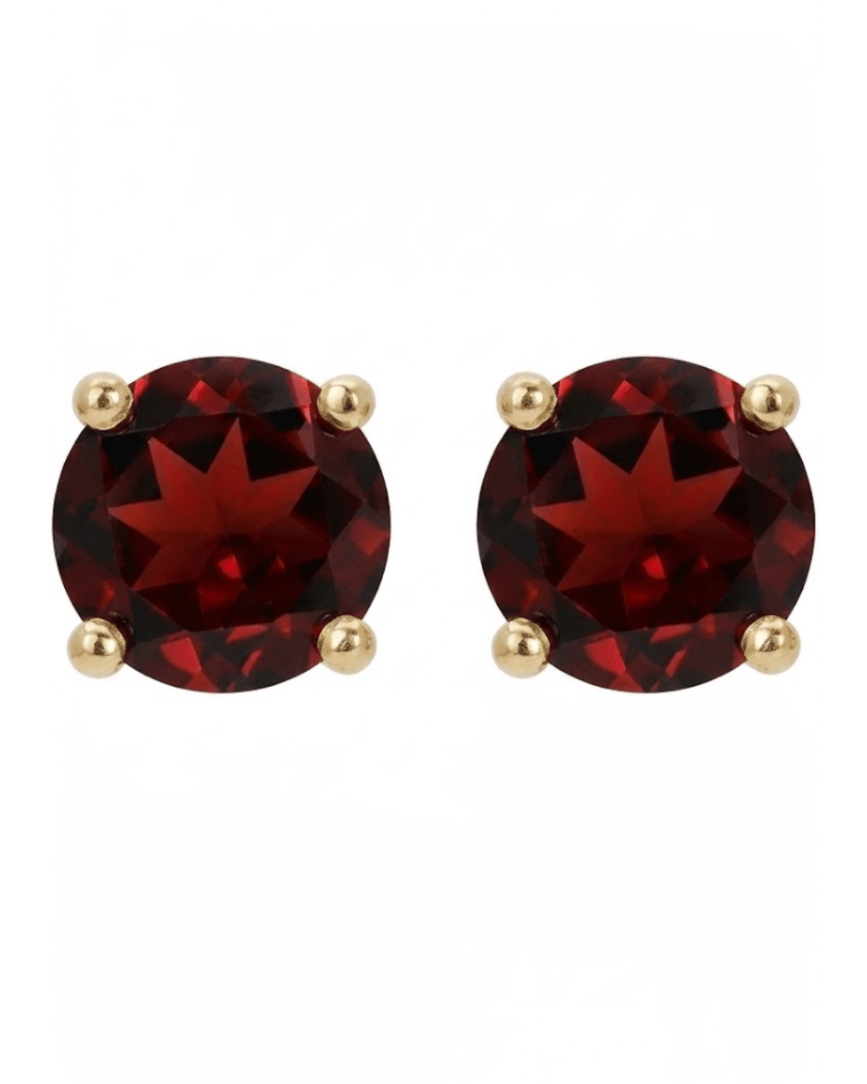 Round Garnets Stud Earrings in Yellow Gold (210-01615)