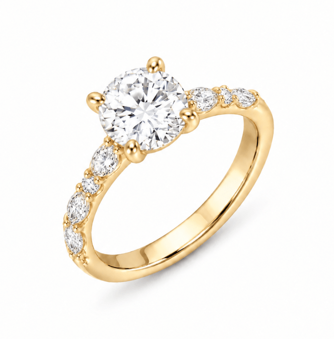 Round & Marquise Cut Diamond Engagement Ring Yellow Gold (100-33851)