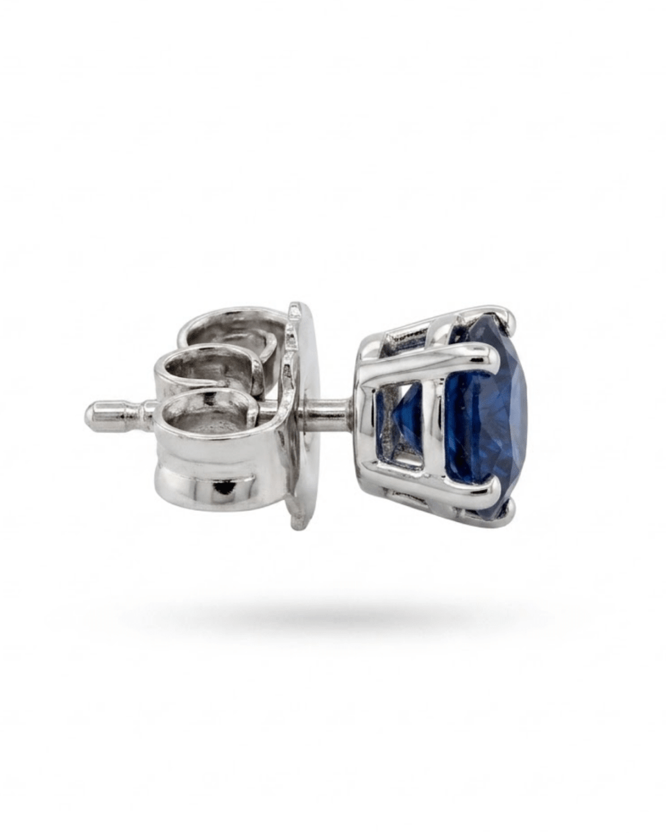 Round Sapphire Stud Earrings in White Gold (210-01510)