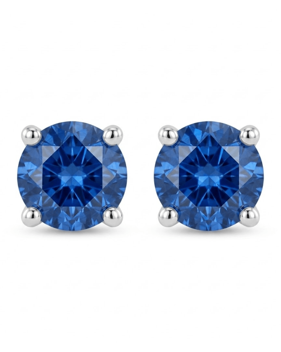 Round Sapphire Stud Earrings in White Gold (210-01510)
