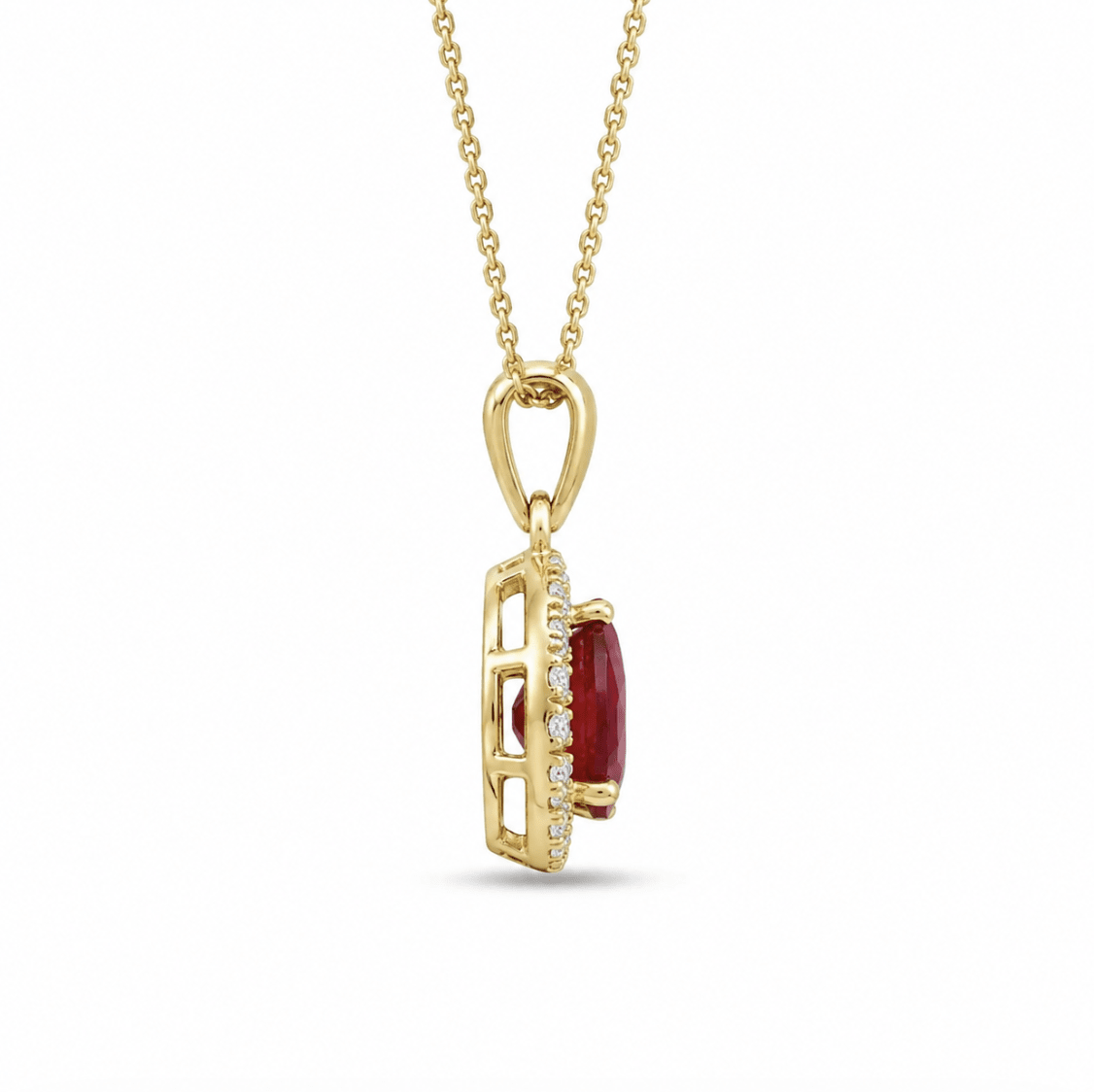 Ruby & Diamond Halo Pendant in Yellow Gold (230-01396)