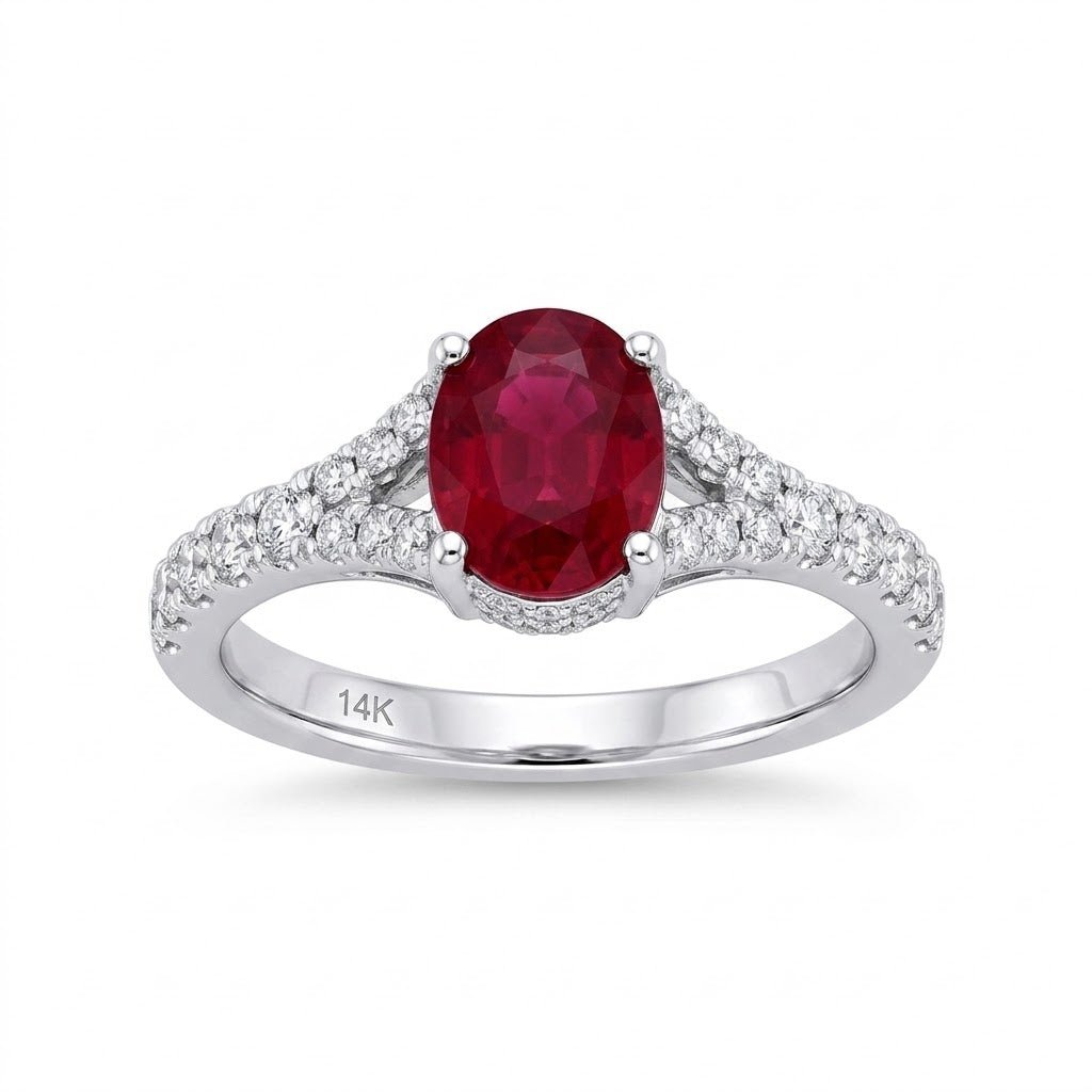 Ruby & Diamond Split Shank Ring (200 - 01383)