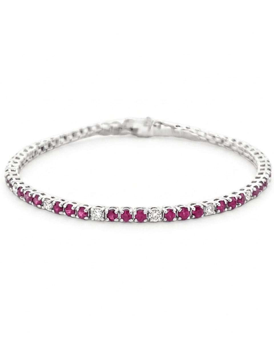 Ruby & Diamond Tennis Bracelet in White Gold (240-00193)