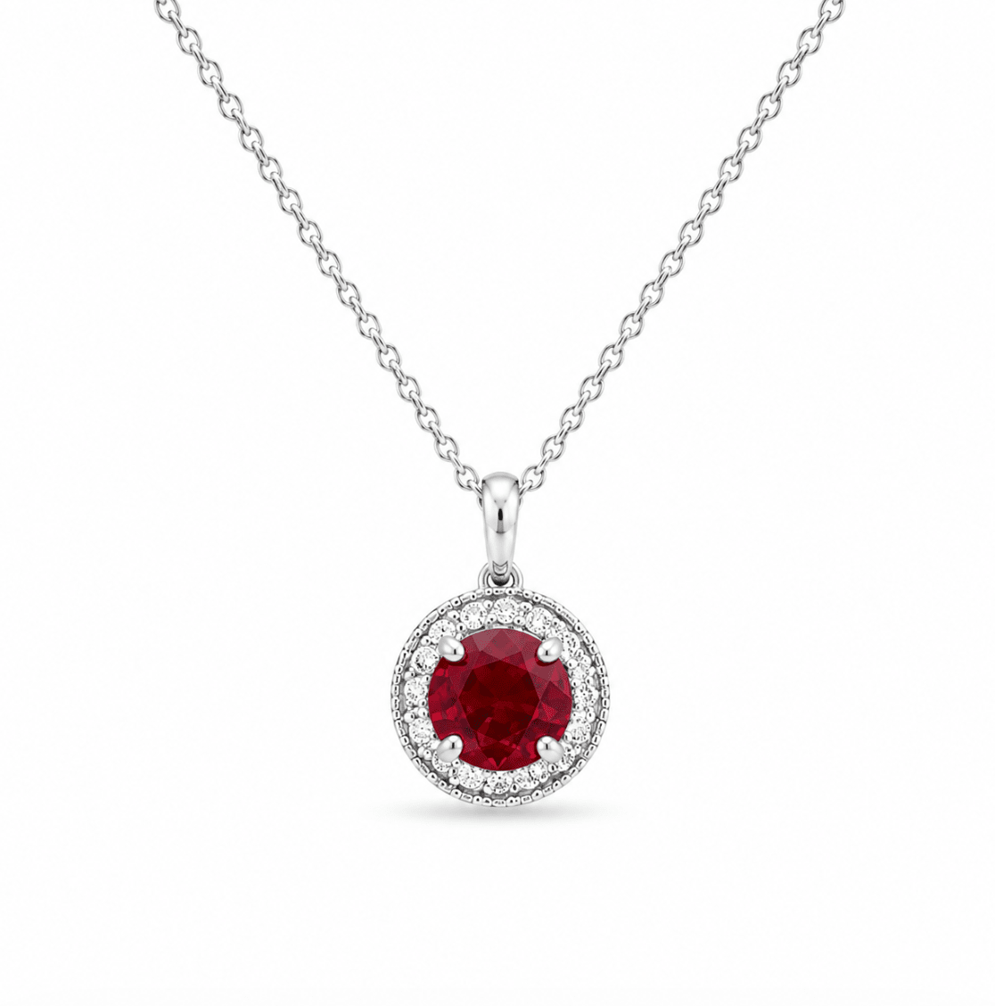 Ruby Halo Pendant in White Gold (230-33340)