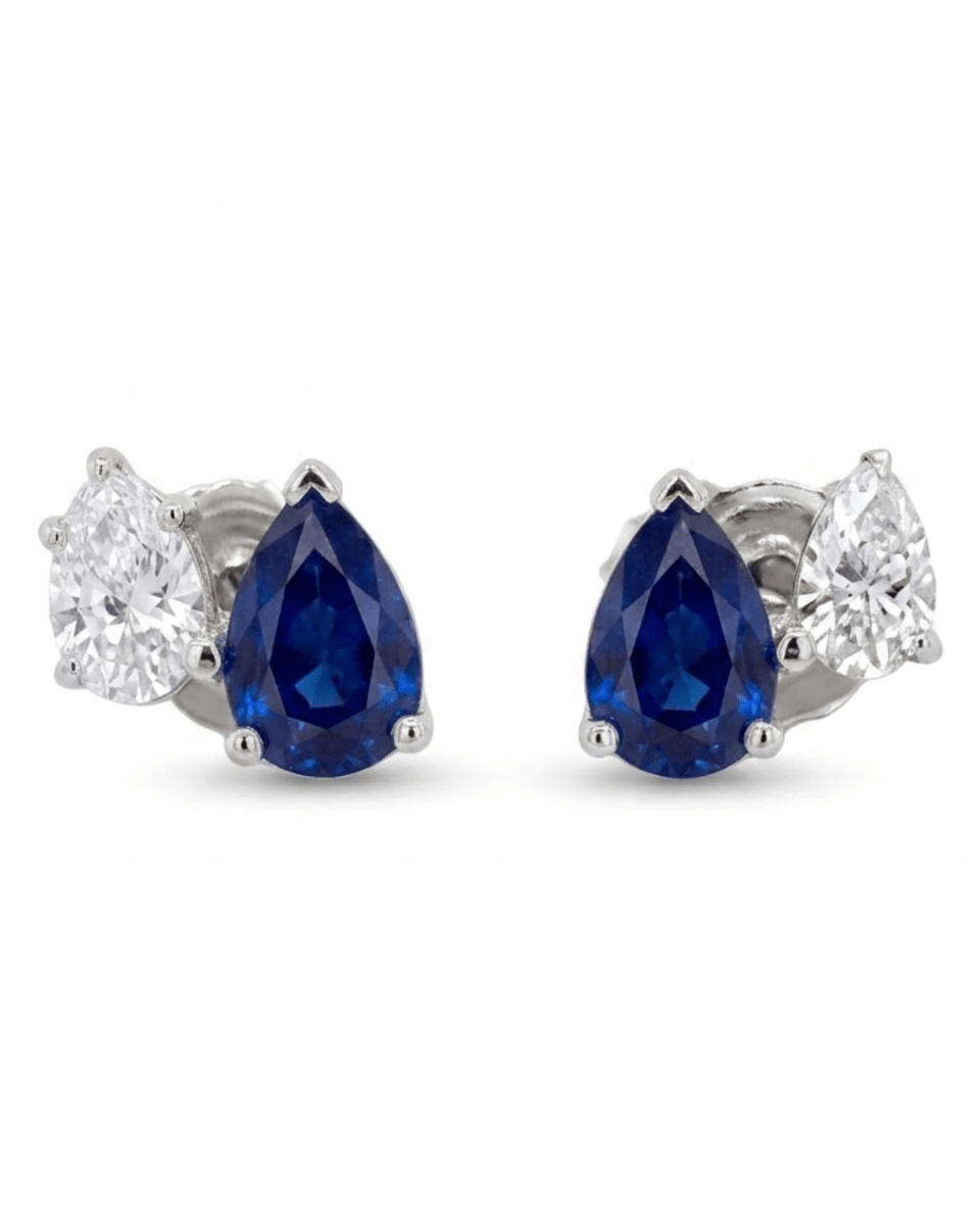 Sapphire and Diamond Studs Earrings in White Gold (210-33349)