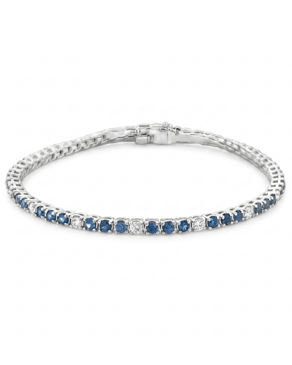 Sapphire & Diamond Tennis Bracelet in White Gold (240-00192)