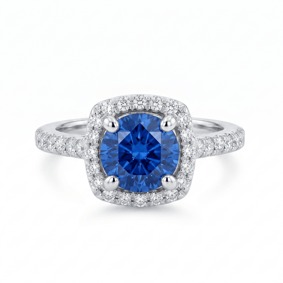 Sapphire Halo Setting Platinum Fashion Ring (200 - 01384)