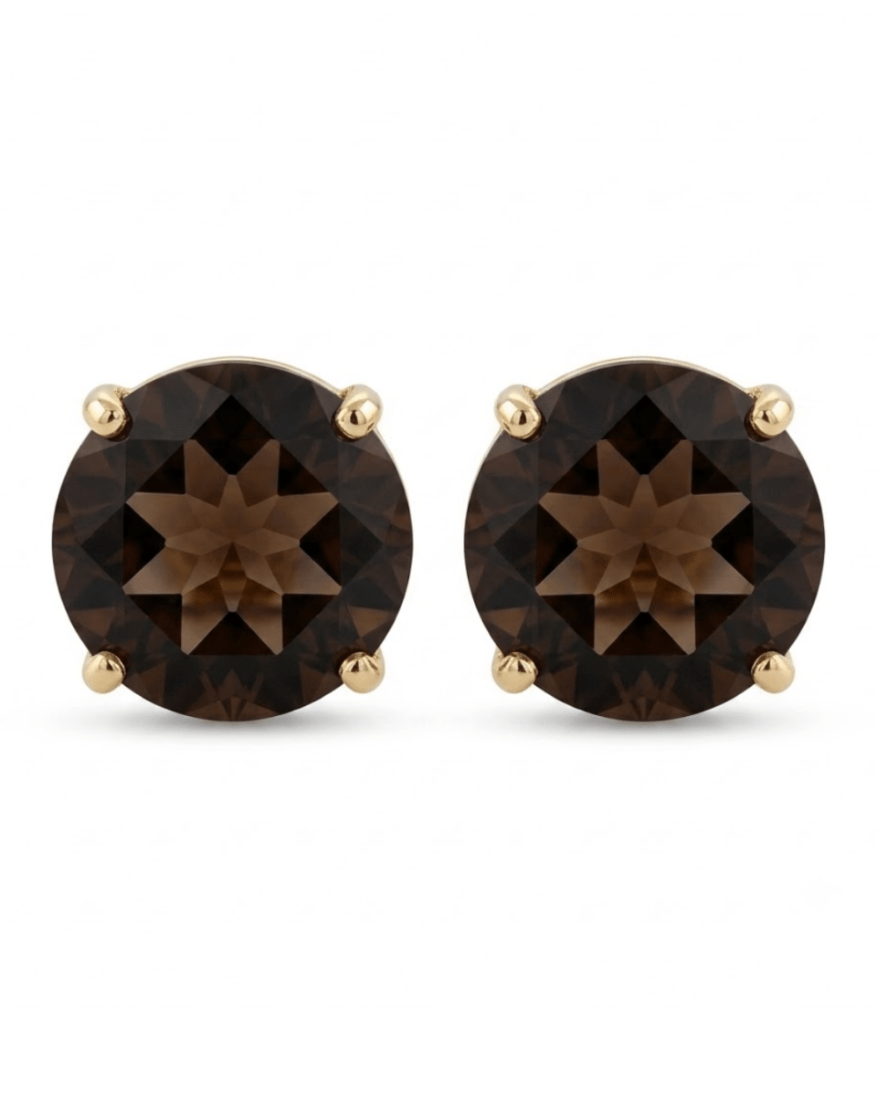 Smokey Quartz Stud Earrings in Yellow Gold (210-01632)