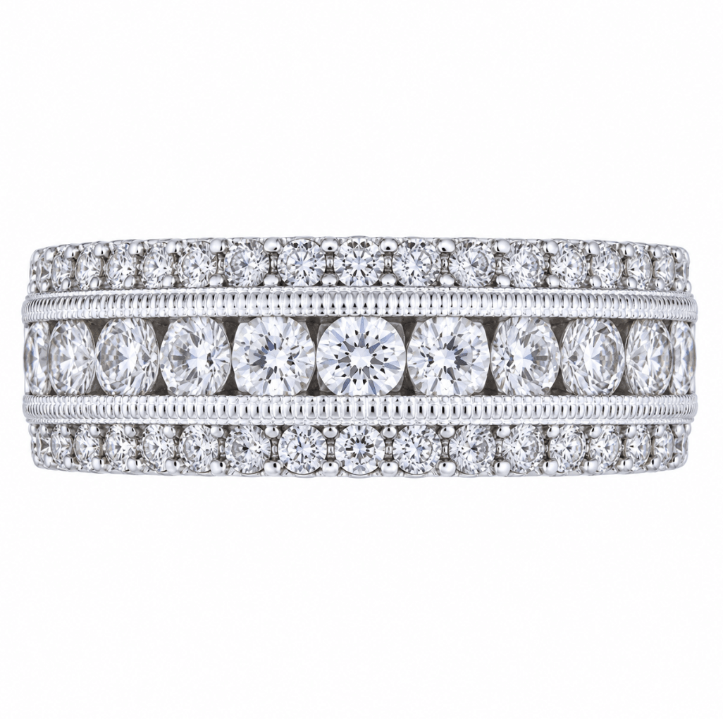 Three Row Diamond Right Hand Ring White Gold (130-33855)