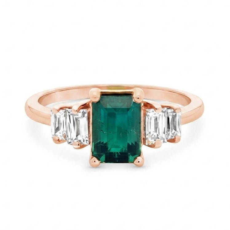 Tourmaline and Double - Baguette Diamond Ring (200 - 33381)