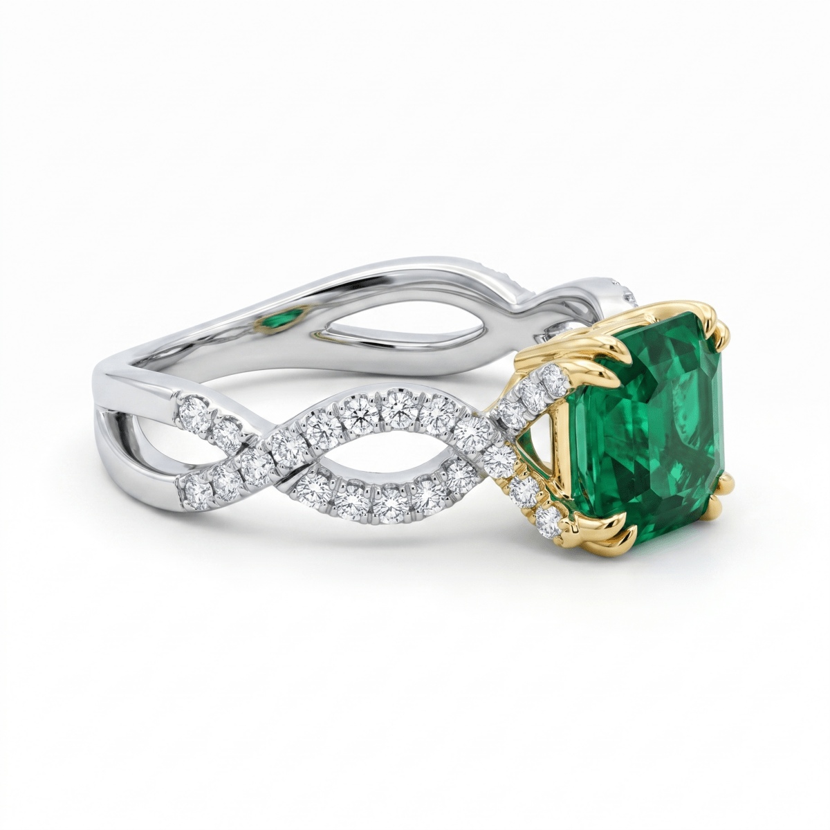 Two Tone Cushion Emerald & Diamond Fashion Ring (200 - 01354)