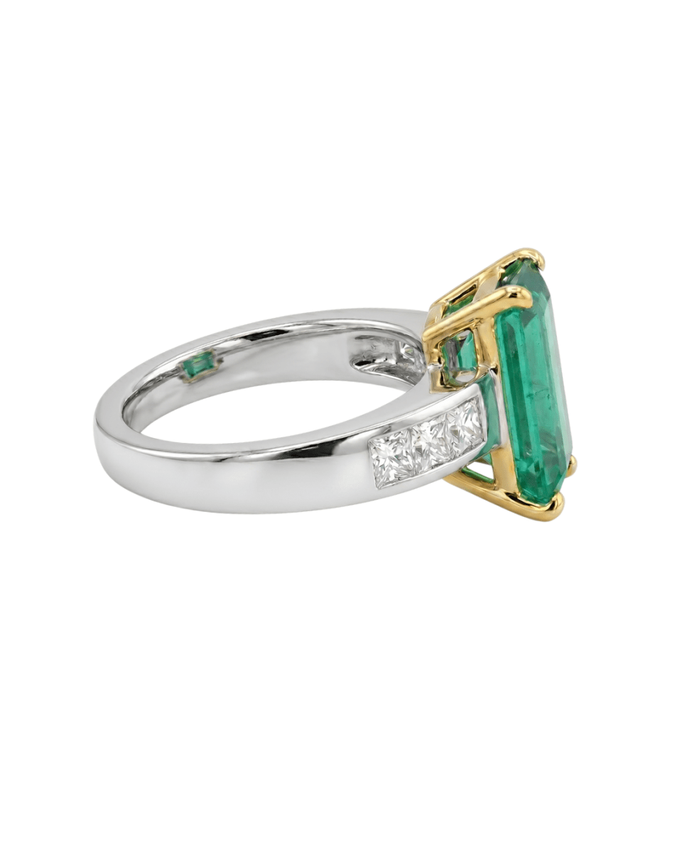 Two - Tone Emerald & Princess Cut Accent Diamond Fashion Ring in Yellow Gold & Platinum (200 - 01071)
