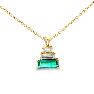 Vardy's Collection Baguette Emerald and Diamond Free Form Pendant Necklace in 14K Yellow Gold (0.96ct)
