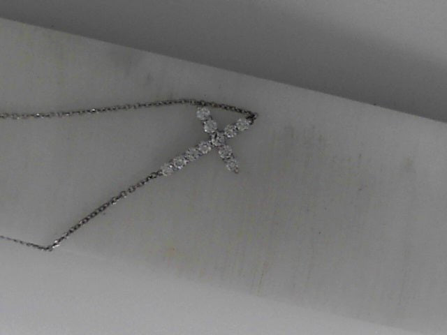 Vardy's Collection Cable Link Cross Pendant with Round Diamonds in 14K White Gold (0.19ctw)