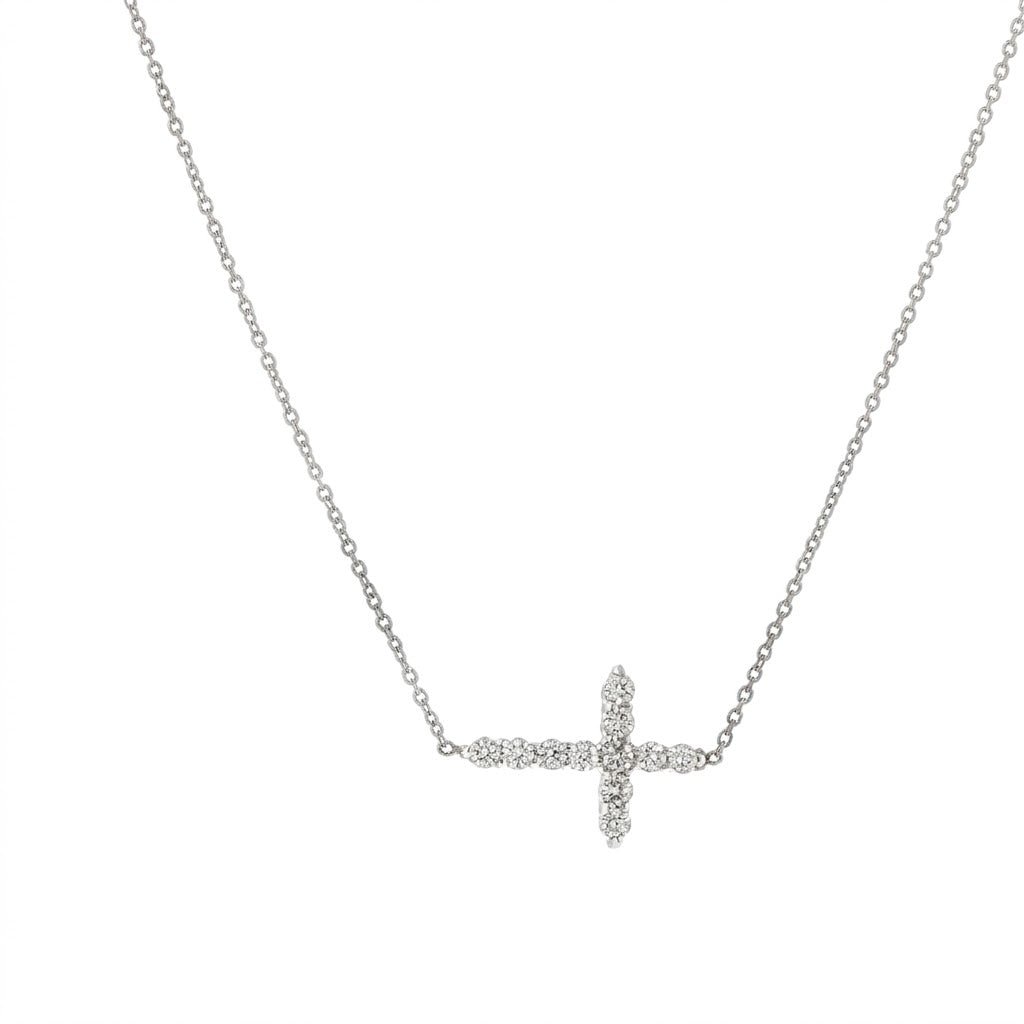 Vardy's Collection Cable Link Cross Pendant with Round Diamonds in 14K White Gold (0.19ctw)