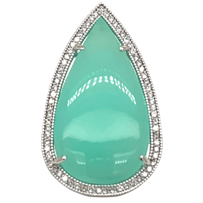 Vardy's Collection Cabochon Chrisoprise and Round Diamond Fashion Ring in 14K White Gold (24.27ct)
