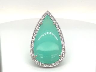 Vardy's Collection Cabochon Chrisoprise and Round Diamond Fashion Ring in 14K White Gold (24.27ct)