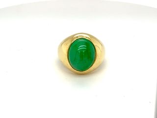 Vardy's Collection Cabochon Greenish Blue Jade Fashion Ring in 18K Yellow Gold