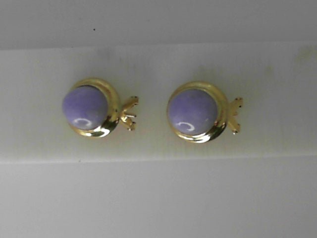 Vardy's Collection Cabochon Lavendar Jade Button Earrings in 14K Yellow Gold