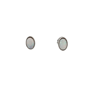 Vardy's Collection Cabochon Opal Bezel Earrings in 14K White Gold (0.65ctw)