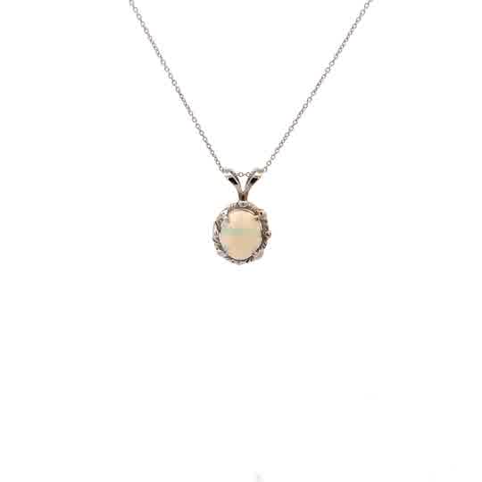 Vardy's Collection Cabochon Opal Rabbit Ear Pendant Necklace in 14K White Gold (1.67ct)