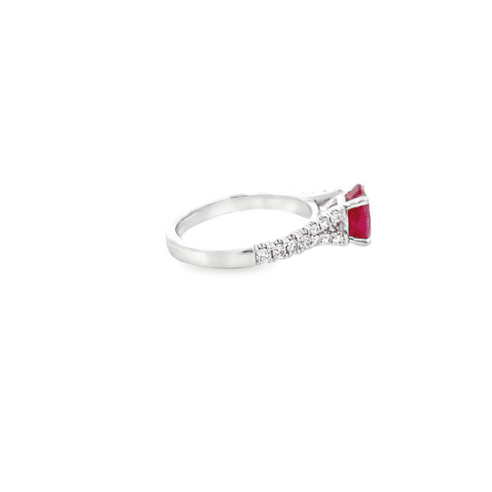 Vardy's Collection Cluster Ring with Round Diamonds and Oval Red Ruby in 14K White Gold (2.72ctw)