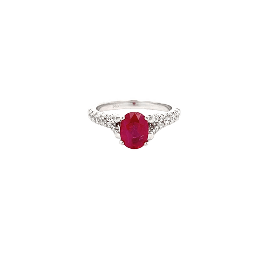 Vardy's Collection Cluster Ring with Round Diamonds and Oval Red Ruby in 14K White Gold (2.72ctw)
