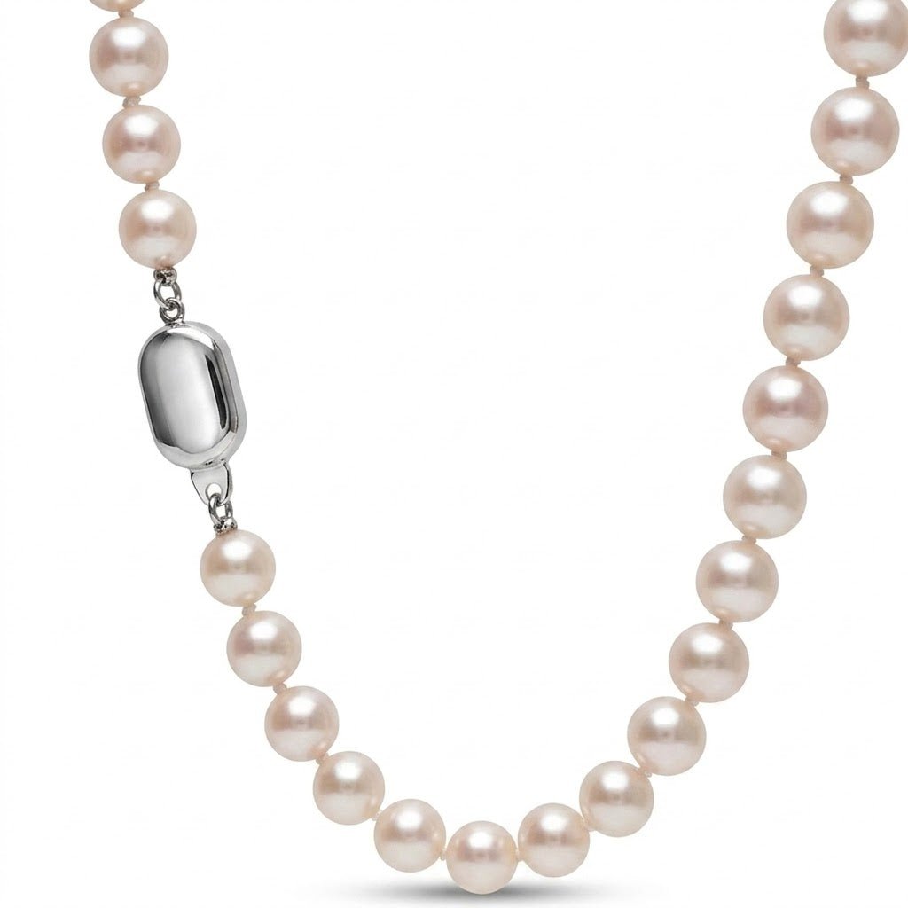 Vardy's Collection Cultured White Pearl Single Strand Necklace in Sterling Silver