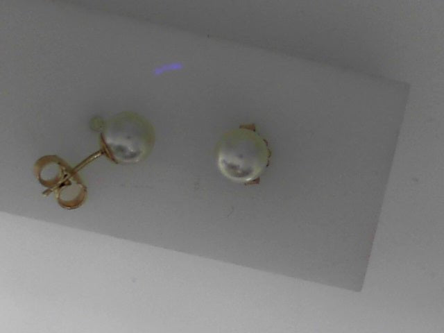 Vardy's Collection Cultured White Pearl Stud Earrings in 14K Yellow Gold