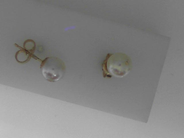 Vardy's Collection Cultured White Pearl Stud Earrings in 14K Yellow Gold