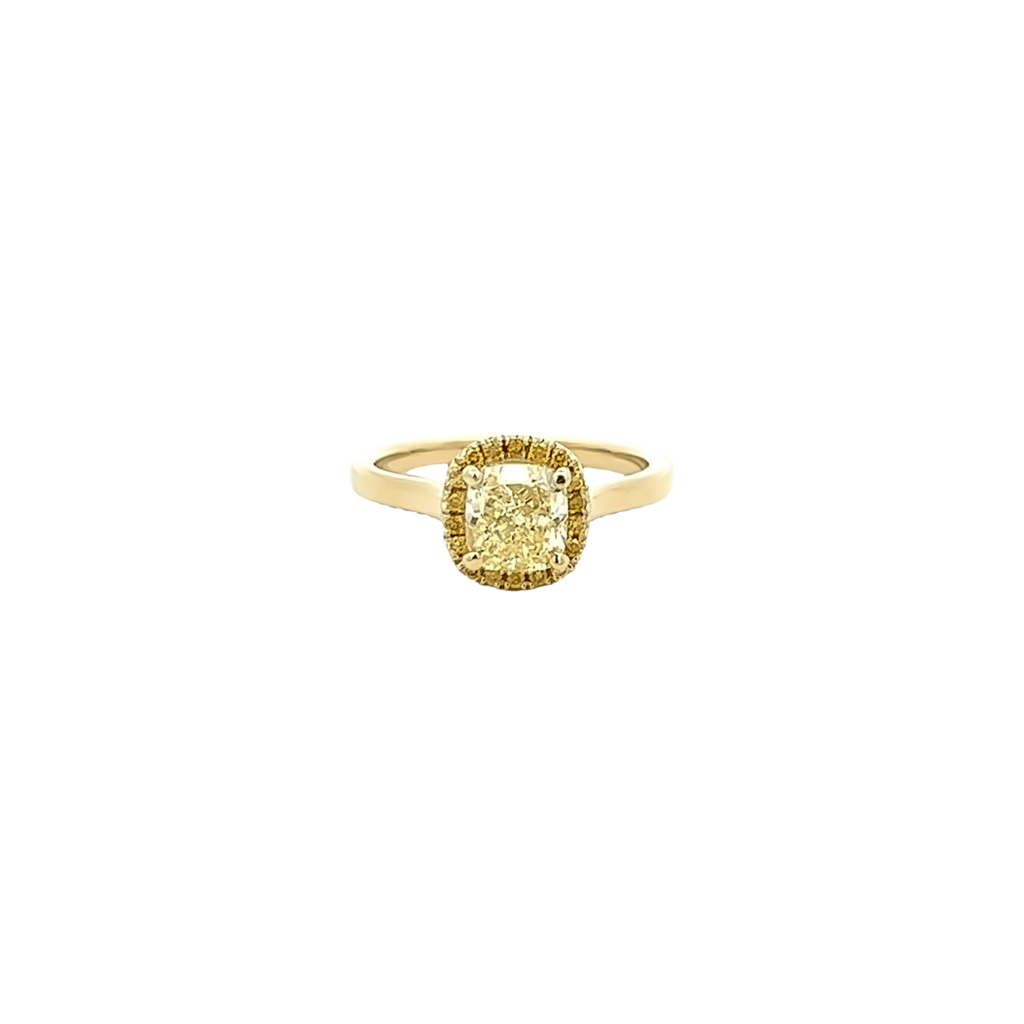 Vardy's Collection Cushion and Round Yellow Diamond Halo Fashion Ring in 18K White Gold (1.47ct)