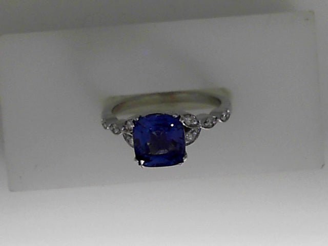 Vardy's Collection Cushion Blue Sapphire and Round Diamond Fashion Ring in 14K White Gold (2.13ct)